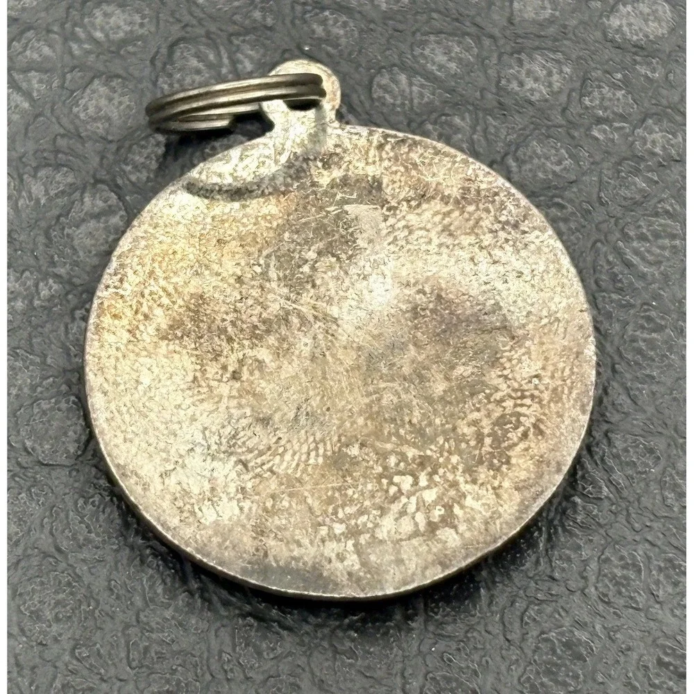 Saint Christopher Protect Us Two-Tone Enamel Medal Pendant Silver Plate